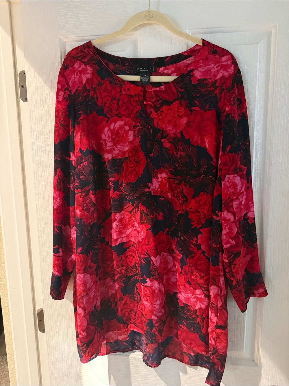 Red, Navy and pink. Floral Tunic Top